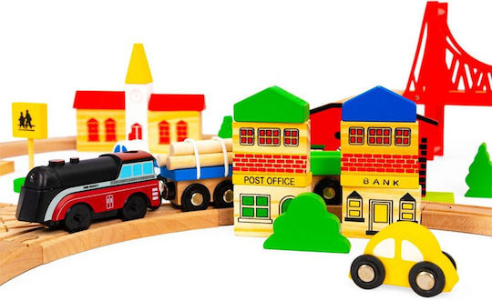 Ecotoys Σιδηροδρομικός Σταθμός Σετ με Τρενάκι από Ξύλο για 3+ Ετών