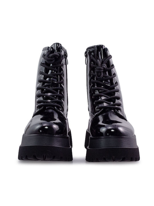 Women's Patent Leather Ankle Boots Black