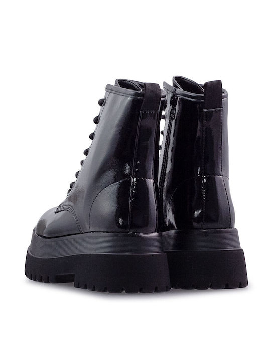 Women's Patent Leather Ankle Boots Black