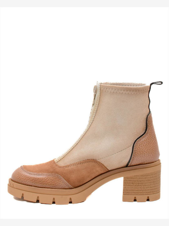 Suede Women's Chelsea Boots with Medium Heel Almond/Velour