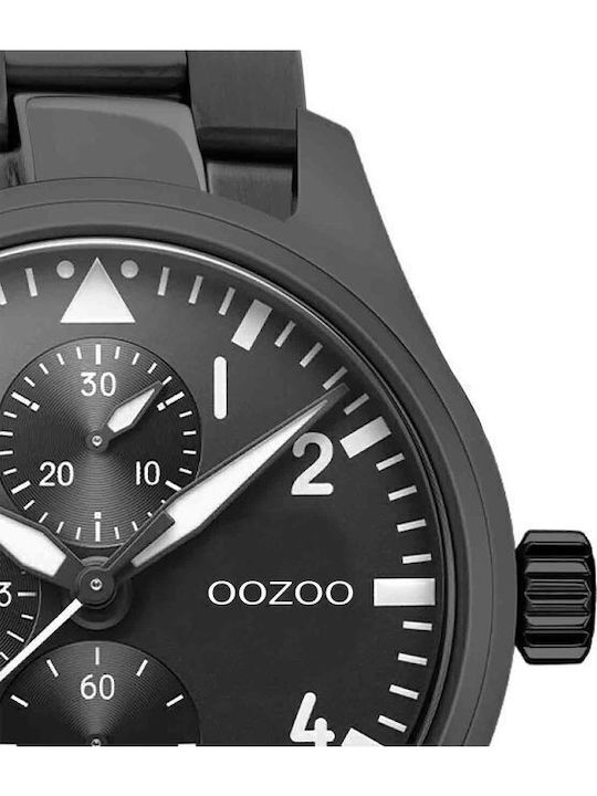 Oozoo Timepieces Ανδρικό Ρολόι 42mm Χρονογράφος Μπαταρίας με Μαύρο Μεταλλικό Μπρασελέ
