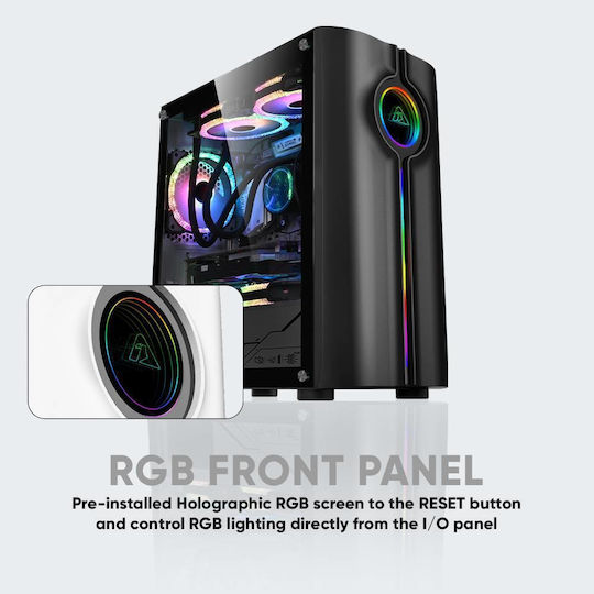 Armaggeddon Tron Holo 3 Gaming Midi Tower Κουτί Υπολογιστή με Πλαϊνό Παράθυρο και RGB Φωτισμό Μαύρο