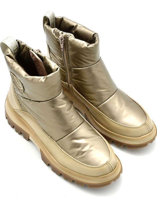 Leather Women's Ankle Boots Platform Gold