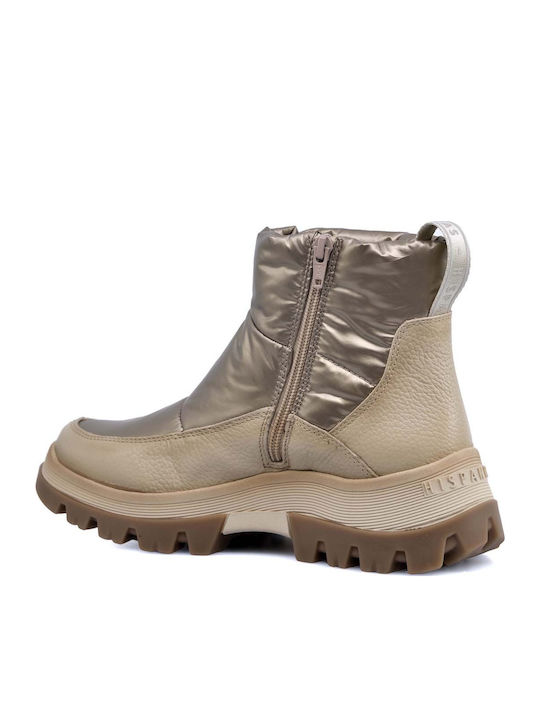 Leather Women's Ankle Boots Platform Gold
