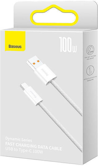 Baseus Dynamic Braided USB 2.0 Cable USB-C Male USB-A 100W PD White 1m CALD000602