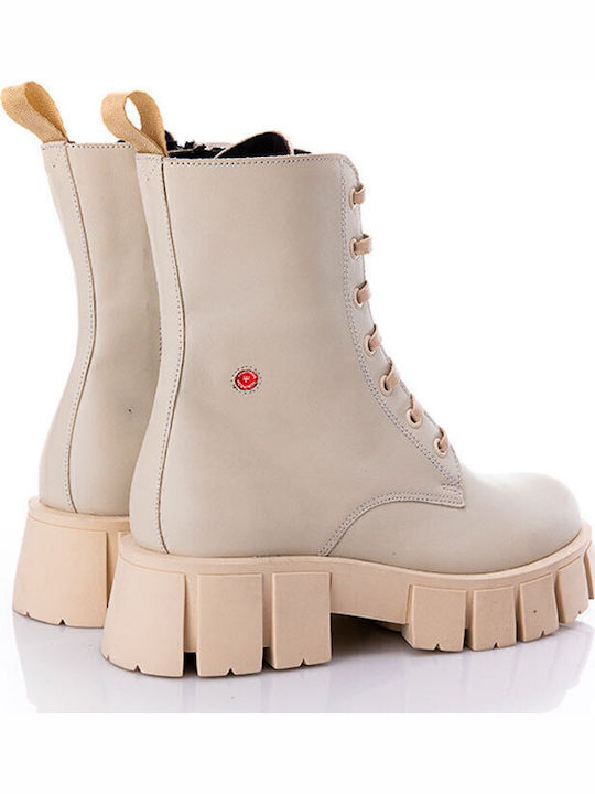 Leather Women's Ankle Boots with Medium Heel Ice