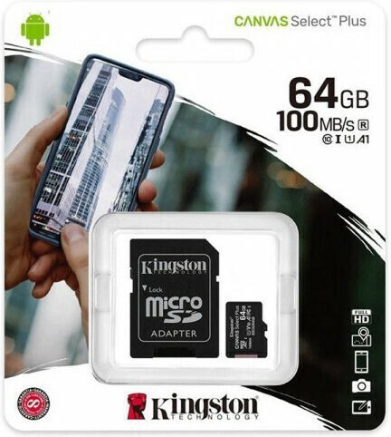 Kingston microSDXC 64GB Class 10 UHS-I με αντάπτορα