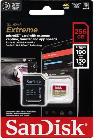 Sandisk Extreme microSDXC 256GB U3 V30 A2 UHS-I 190MB/s с адаптер
