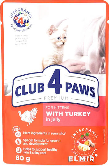 Club 4 Paws Beutel Nassfutter für Junge Katzen in Beutel mit Türkei 80gr