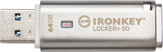 Kingston IronKey Locker+ 50 64GB USB 3.2 Stick Ασημί
