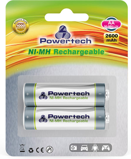 Powertech Baterii Reîncărcabile AA Ni-MH 2600mAh 1.2V 2buc