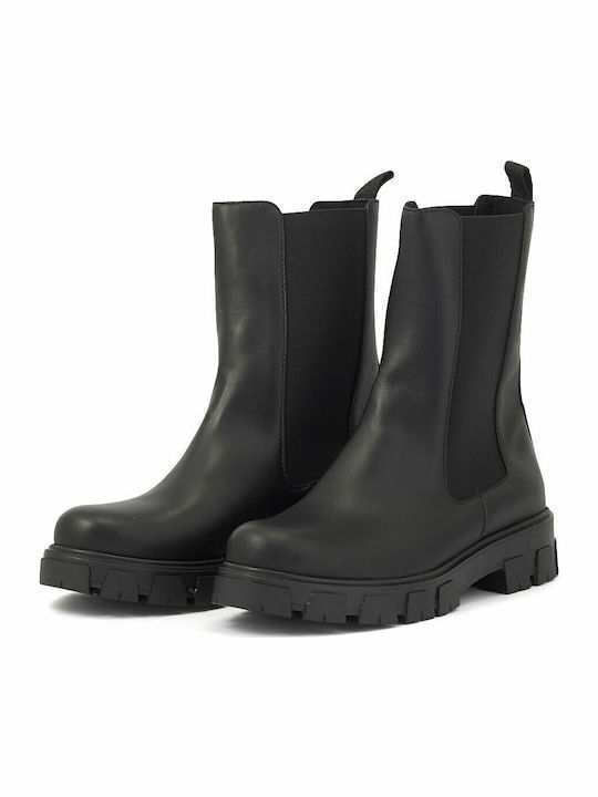 Leder Damen Chelsea Stiefeletten Schwarz