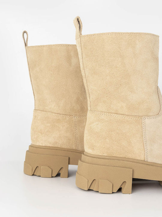 Suede Women's Ankle Boots Beige
