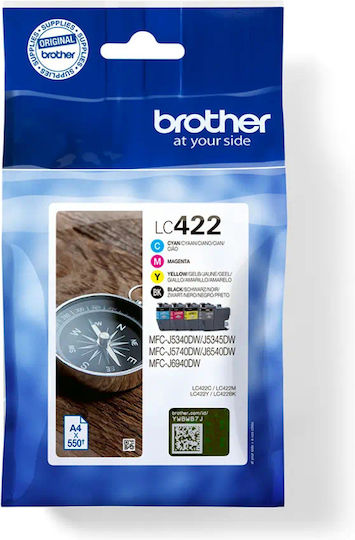 Brother LC422 Original Pack of 4 InkJet Printer Inks Yellow / Cyan / Magenta / Black (LC-422VAL)