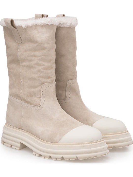Suede Women's Ankle Boots Beige