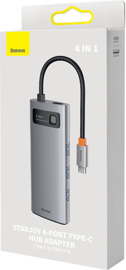 Baseus Metal Gleam Series 4-in-1 Hub 4 Ports USB 3.0 with USB-C Connection Gray