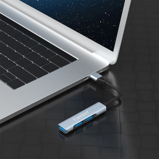 Earldom Hub 3 Porturi USB 2.0 cu Conectare USB-C Argintiu