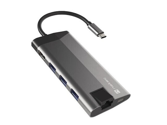 Natec Fowler Plus USB-C Stație de andocare cu HDMI 4K Ethernet Gri