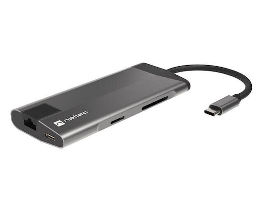 Natec Fowler Plus USB-C Stație de andocare cu HDMI 4K Ethernet Gri