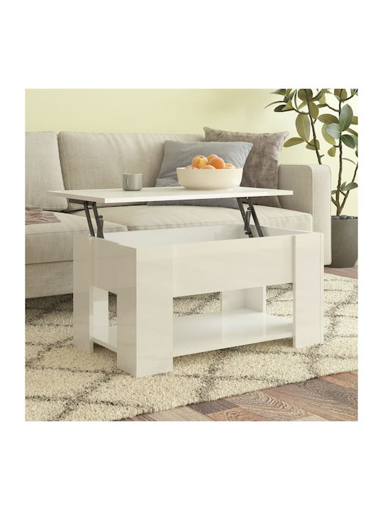 Rectangular Coffee Table Wooden with Butler Glossy White L79xW49xH41cm.