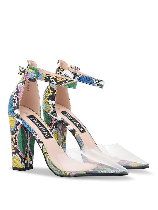Bozikis Pointed Toe Multicolour High Heels with Strap Animal Print