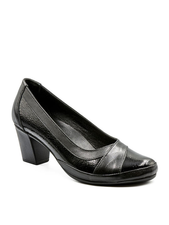 Naturelle Leder Pumps mit Chunky mittelhohem Absatz Schwarz