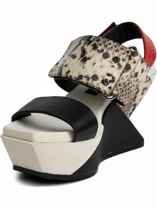 Elena Women's Leather Ankle Strap Platforms Black/White