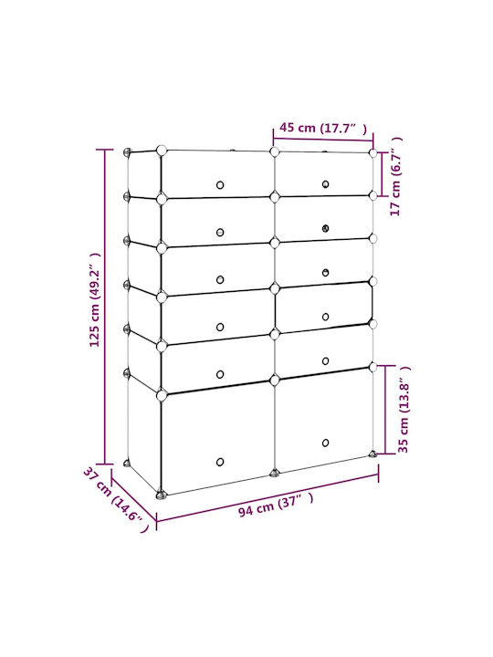Plastic Shoe Organizer with 12 Shelves Black 94x37x125cm
