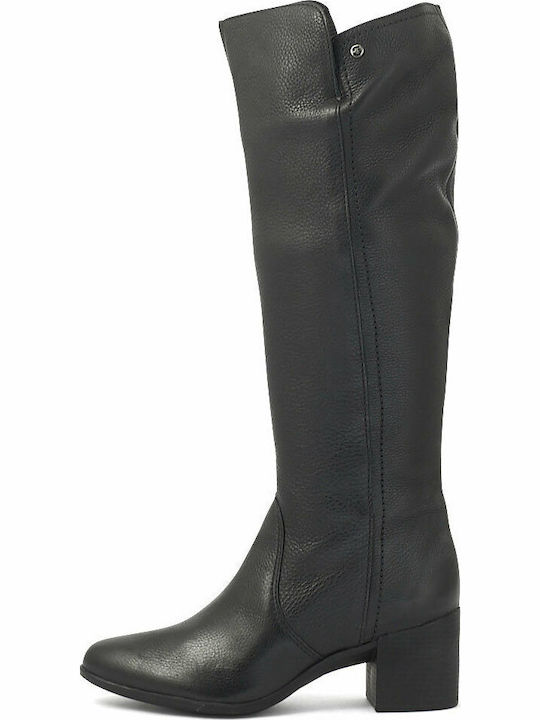 Hush Puppies Anatomic Leather Medium Heel Women's Boots with Zipper Black