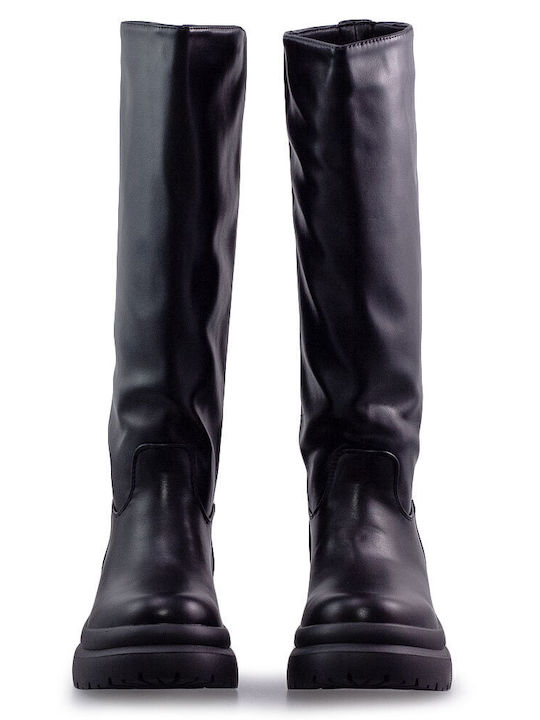 Synthetic Leather Women's Boots with Rubber Black