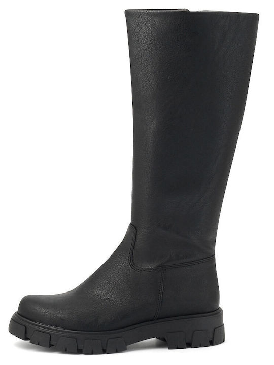 Synthetic Leather Women's Boots with Zipper Black