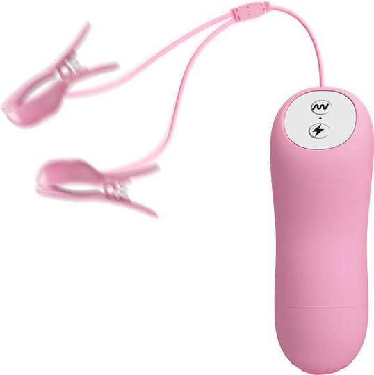 Baile Romantic Wave Vibrating Eletric Shock Nipple Clamps Σφιγκτήρες Θηλών σε Ροζ Χρώμα