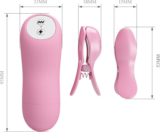 Baile Romantic Wave Vibrating Eletric Shock Nipple Clamps Σφιγκτήρες Θηλών σε Ροζ Χρώμα