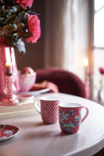 PiP Studio Flower Festival Τουρτιέρα από Πορσελάνη με Πόδι Ροζ 21x21εκ.