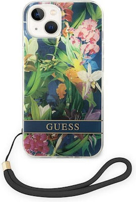 Guess Flower Strap Umschlag Rückseite Kunststoff Blau (iPhone 14 Plus) GUOHCP14MHFLSB