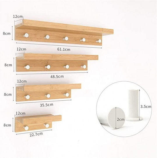 Etoile Agățător De Perete Din Lemn Cu 4 Compartimente Bej 49x10x12cm