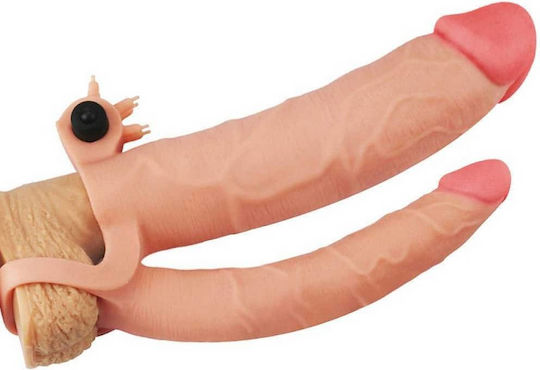 Lovetoy Add 3" Vibrating Double Penis Sleeve Penis Extension With Vibration Flesh 7.62cm