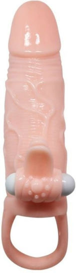 Baile Brave Man Penis Cover Clit & Anal Stimulation Multi-Speed Vibration Penis Extension With Vibration Flesh 16.5cm