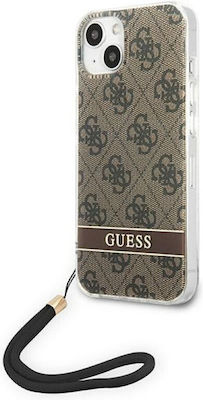 Guess 4G Print Strap Back Cover Πλαστικό με Λουράκι Καφέ (iPhone 14)