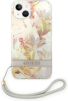 Guess Flower Strap Back Cover Πλαστικό με Λουράκι Μωβ (iPhone 14 Plus)