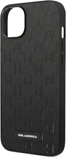 Karl Lagerfeld Saffiano Mono Metal Logo Umschlag Rückseite Silikon Schwarz (iPhone 14 Plus)