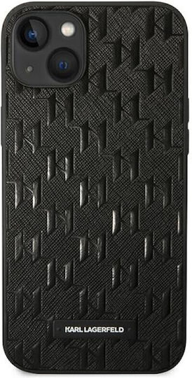 Karl Lagerfeld Saffiano Mono Metal Logo Umschlag Rückseite Silikon Schwarz (iPhone 14 Plus)