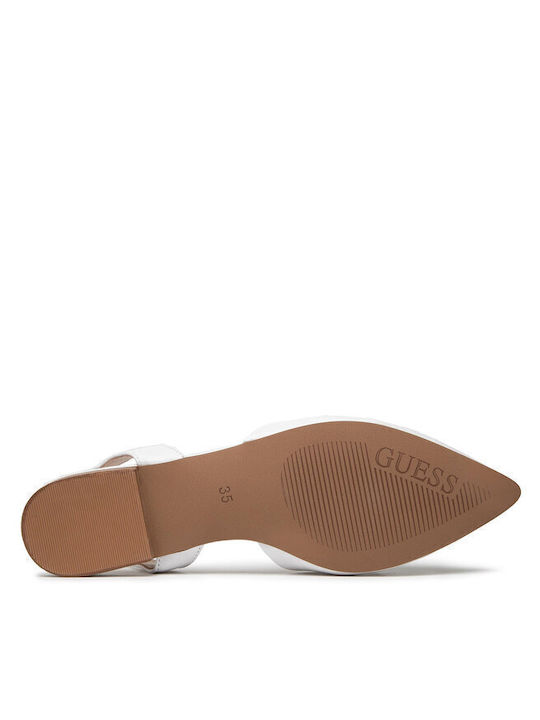 Δερμάτινες Γυναικείες Μπαλαρίνες Slingback με Λουράκι σε Λευκό Χρώμα