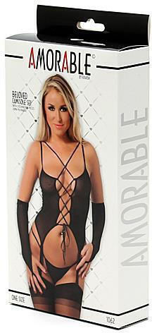 Rimba Amorable Camisole with Stockings Sexy Σετ Εσωρούχων με Ζαρτιέρες Black 2τμχ