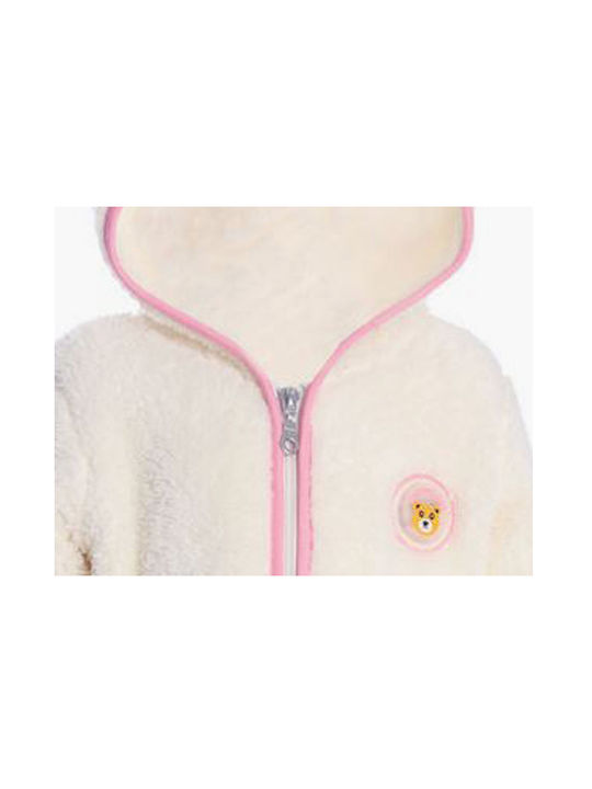 Joyce Girls Furry Hooded Cardigan with Zipper White