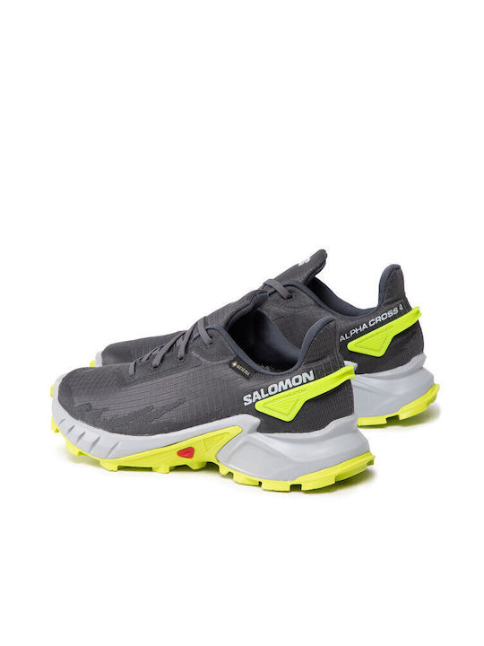 Alphacross 4 GTX Bărbați Pantofi sport Trail Running Impermeabile cu Membrană Gore-Tex Ebony / Albastru Perlat / Albastru Acid