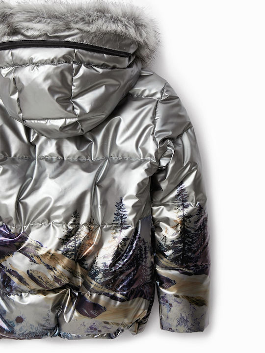 Kids' Quilted Jacket Short with Hood Silver