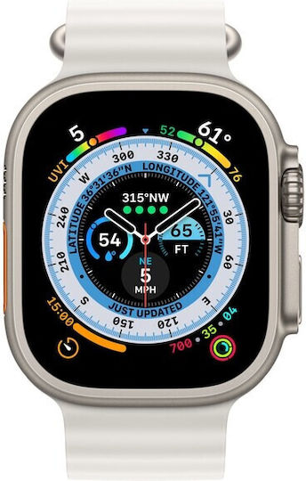 Apple Watch Ultra Titanium 49mm Waterproof with eSIM and Heart Rate Monitor (White Ocean Band)