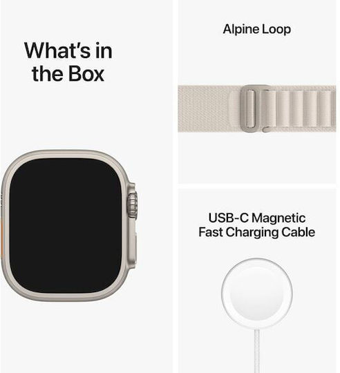 Apple Watch Ultra Titanium 49mm Waterproof with eSIM and Electrocardiogram Starlight Alpine Loop Small
