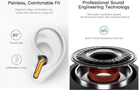 Kumi X2 Pro Earbud Bluetooth Handsfree Ακουστικά με Αντοχή στον Ιδρώτα και Θήκη Φόρτισης Κίτρινα